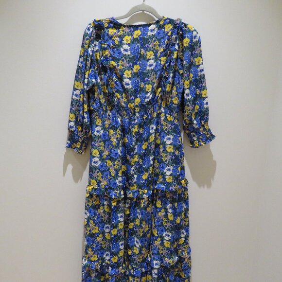 MELLODAY Ditsy Blue Yellow Floral Tiered Ruffle Maxi Dress Boho Cottagecore Trad - Picture 10 of 14